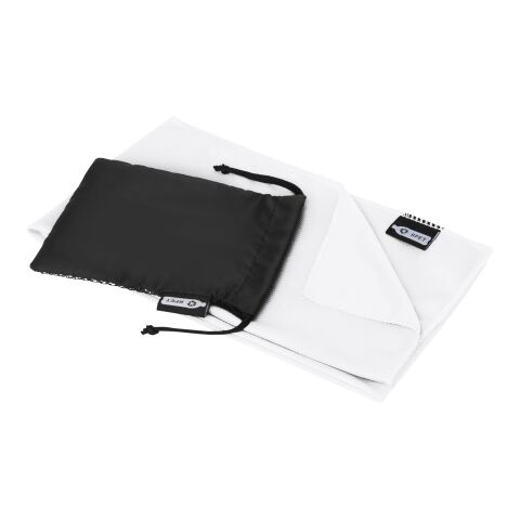 Serviette de sport rafraîchissante en PET recycl Raquel avec pochette Standard | Blanc | sans marquage | non disponible | non disponible | non disponible