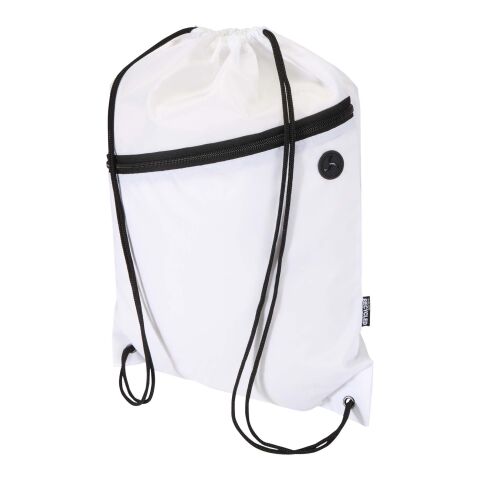 Sac à cordon Oriole en RPET avec poche avant zippée, 5 L blanc