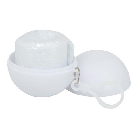 Poncho anti-brouillard dans un étui rond en plastique avec mousqueton blanc