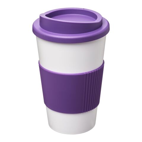 Gobelet isolant Americano® 350 ml avec bandeau antidérapant Blanc-Violet | sans marquage | non disponible | non disponible