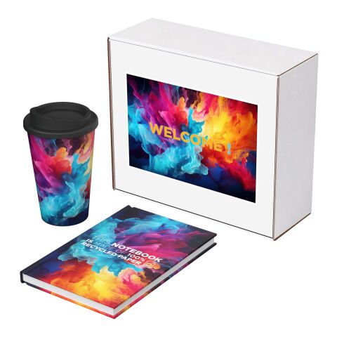 Coffret cadeau Keswick en matériaux recyclés – Carnet Novella Brontë et gobelet Americano blanc