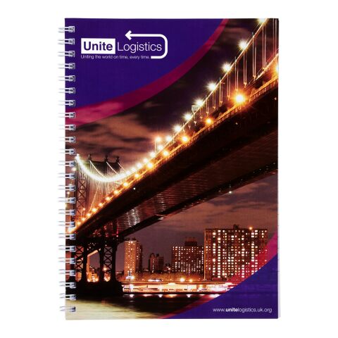 Carnet de notes à spirales A4 Desk-Mate® avec couverture arrière imprimée blanc | 50 pages | sans marquage | non disponible | non disponible