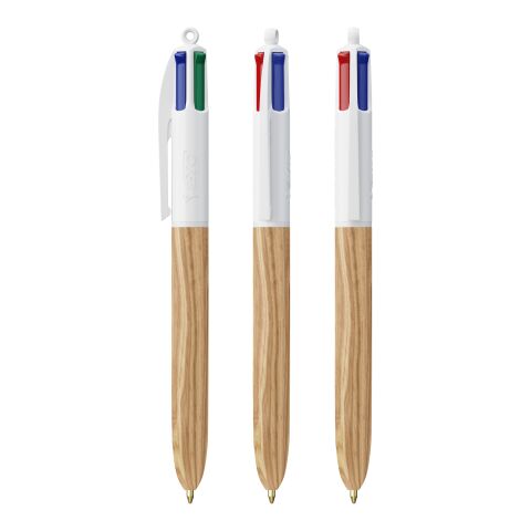 BIC® 4 Colours Wood Style Blanc-beige | Sérigraphie 1 couleur | Partie haute-derrière le clip | 22.00 mm x 10.00 mm