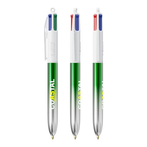 BIC® 4 Couleurs® Bicolor vert/ argent | Sérigraphie 1 couleur | Corps-à la droite du clip | 30.00 mm x 43.00 mm