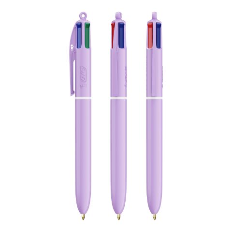 BIC® 4 Couleurs® Pastel + Lanyard Violet pastel | Sérigraphie 1 couleur | Corps-à la droite du clip | 30.00 mm x 43.00 mm