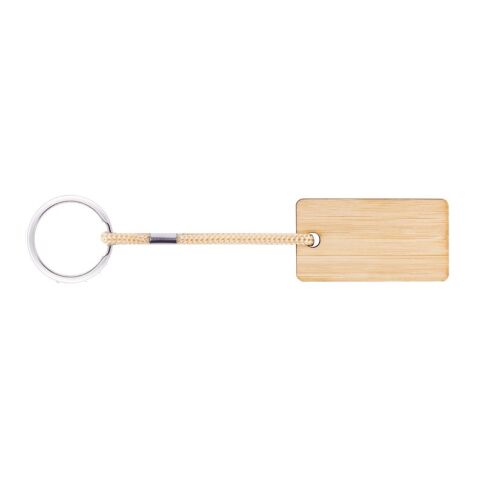 HOPPS. Porte-clés rectangulaire en bambou avec cordon en PET Beige | sans marquage