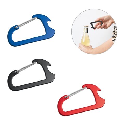 CLOSE. Mousqueton avec décapsuleur en aluminium Noir | sans marquage