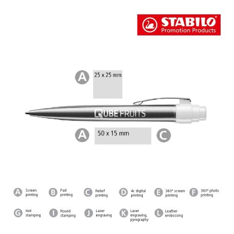 STABILO style metal stylo à bille argent/blanc | sans marquage