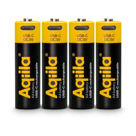 Lot de 4 piles rechargeables AA Aqiila USB-C 2000 mAh Noir