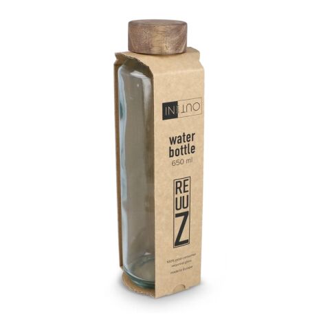 Bouteille d'eau en verre recyclé InSideOut ReuuZ avec bouchon en bois 650 ml Transparent | sans marquage | non disponible | non disponible