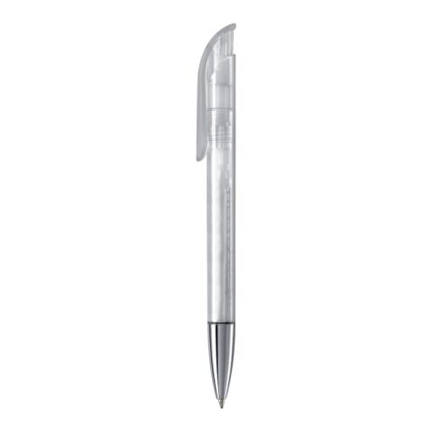 Stylo bille Atlas transparent et pointe métal Blanc-Blanc | Sérigraphie 1 couleur | à 90 degrés du clip | 50 mm x 25 mm | non disponible