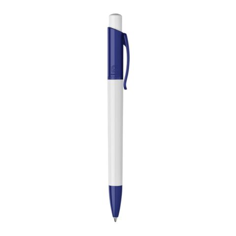 Stylo Kamal opaque Blanc-Bleu foncé | Sérigraphie 1 couleur | à 90 degrés du clip | 45 mm x 25 mm | non disponible