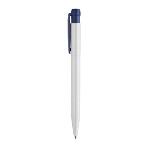 Stylo Pier opaque Blanc-Bleu foncé | Sérigraphie 1 couleur | dans le prolongement du clip | 45 mm x 25 mm | non disponible