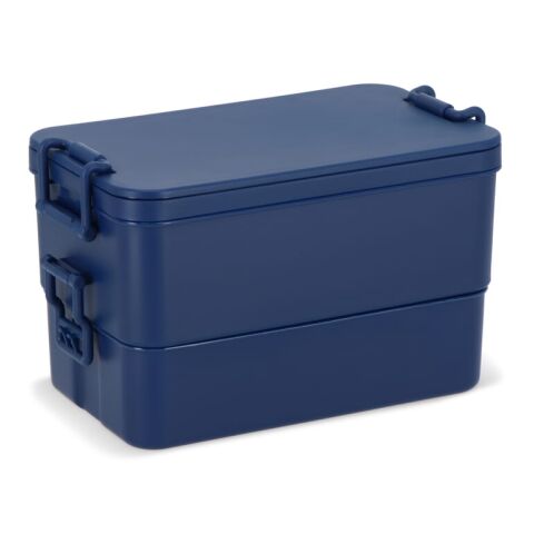 Boîte à lunch double étage avec couverts Bleu foncé | sans marquage | non disponible | non disponible