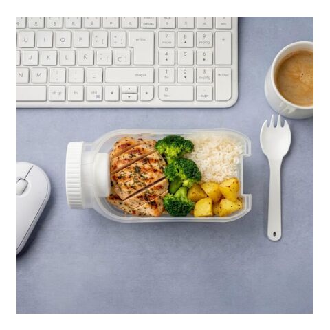 Boîte à lunch tout-en-un avec compartiment à sauce et cuillère-fourchette Blanc