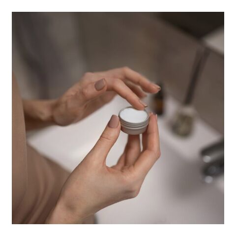 Baume à lèvre rond en boite en aluminium recyclé Argent