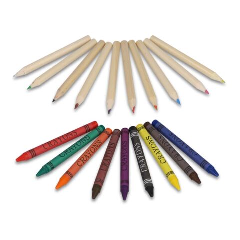 Crayons de couleur et crayons gras dans une boîte kraft Nature | sans marquage | non disponible | non disponible