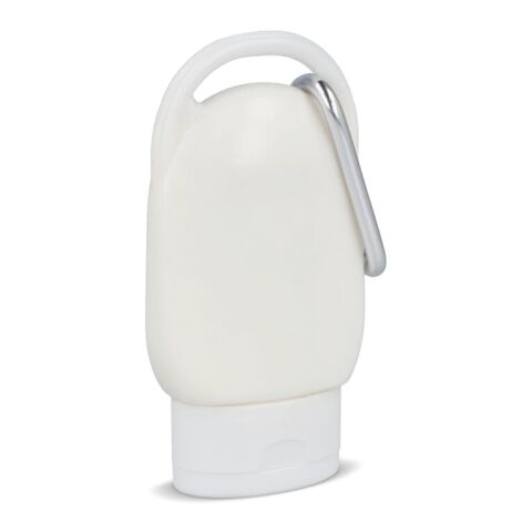 Lotion solaire avec mousqueton SPF30 en matériau recyclé Blanc | sans marquage | non disponible | non disponible