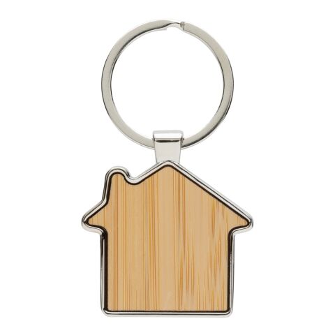 Porte-clés maison en alliage de zinc RCS et bambou argent-marron | sans marquage | non disponible | non disponible