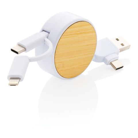 Câble Ontario 6-en-1 rétractable en plastique recyclé RCS blanc | sans marquage | non disponible | non disponible