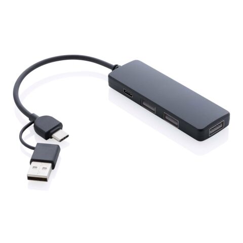 Hub avec double entrée en plastique recyclé RCS noir | sans marquage | non disponible | non disponible