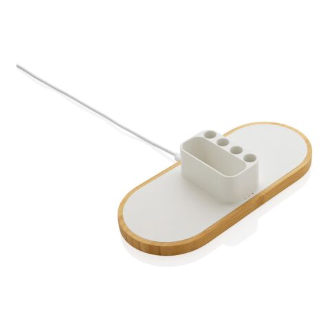 Chargeur 10W en plastique recyclé RCS et bambou FSC® Ontario blanc | sans marquage | non disponible | non disponible