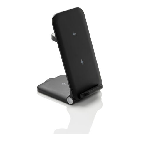 Chargeur 15W 3 en 1 en plastique recyclé RCS Powerpal noir | sans marquage | non disponible | non disponible