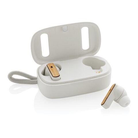 Écouteurs TWS en plastique recyclé RCS et bambou FSC® blanc | sans marquage | non disponible | non disponible