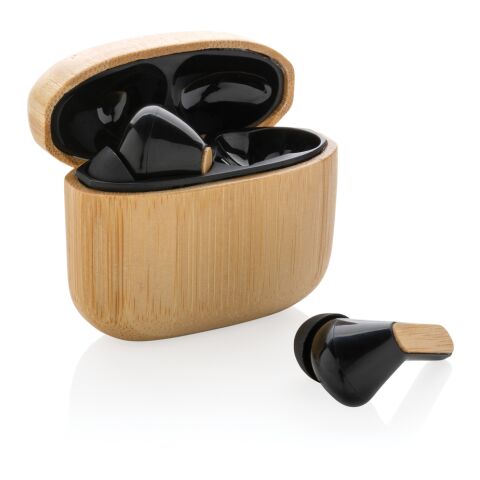 Écouteurs TWS en plastique recyclé RCS et bambou marron | sans marquage | non disponible | non disponible