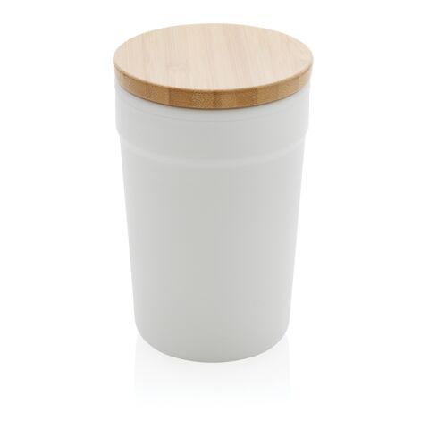 Mug 300ml en PP recyclé GRS avec couvercle en bambou FSC® blanc | sans marquage | non disponible | non disponible