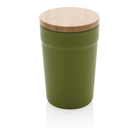 Mug 300ml en PP recyclé GRS avec couvercle en bambou FSC® vert | sans marquage | non disponible | non disponible