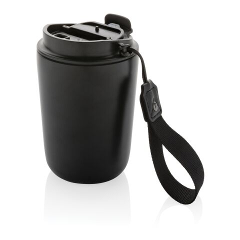 Mug iso en acier inoxydable recyclé RCS avec lanière Cuppa noir | sans marquage | non disponible | non disponible