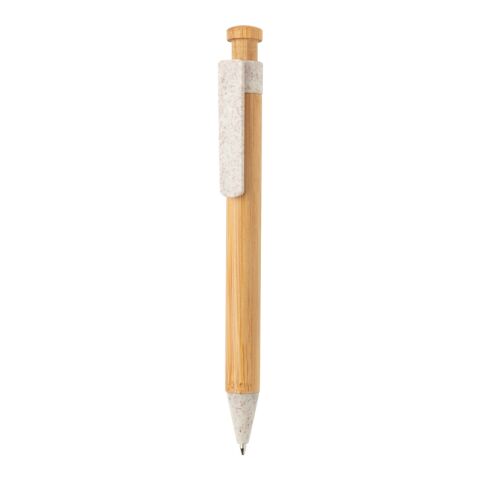 Stylo en bambou avec clip en fibre de paille blanc | sans marquage | non disponible | non disponible