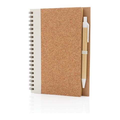 Cahier à spirales en liège avec stylo blanc | sans marquage | non disponible | non disponible