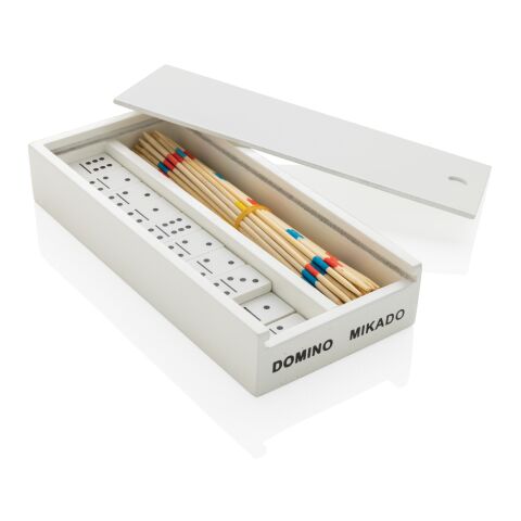 Jeu de mikado/domino en boîte en bois FSC® blanc | sans marquage | non disponible | non disponible