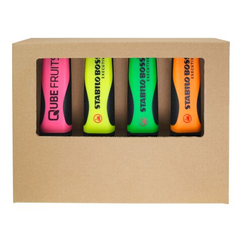 STABILO BOSS EXECUTIVE Set de bureau de 4 surligneurs blanc | sans marquage