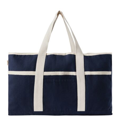 VINGA Sac de plage en toile recyclée AWARE™ Volonne bleu-blanc cassé | sans marquage | non disponible | non disponible | non disponible