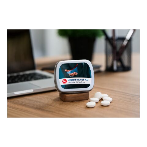 Mini boîte à pastilles avec pastilles à la menthe blanc | sans marquage