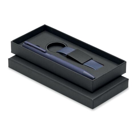Set stylo à bille et porte-clés en bleu