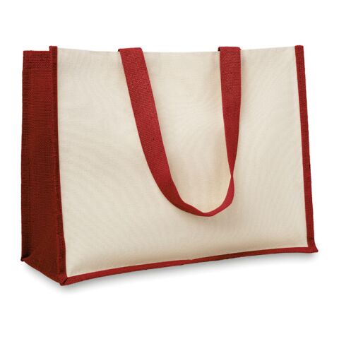 Sac shopping en jute et toile rouge | sans marquage | non disponible | non disponible | non disponible