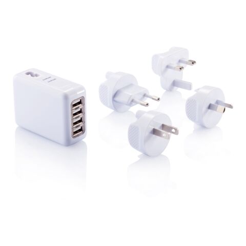 Adaptateur de voyage avec 4 ports USB blanc | sans marquage | non disponible | non disponible