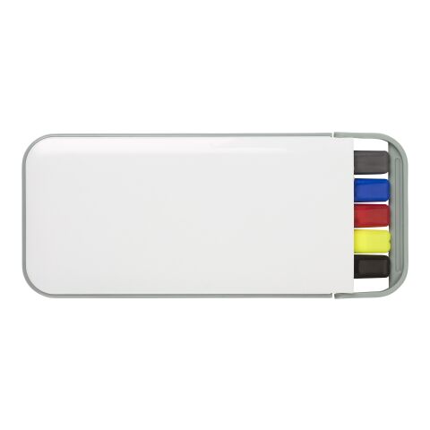 Etui en plastique contenant 4 stylos et 1 roller blanc | sans marquage | non disponible | non disponible