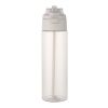Bouteille d'eau Theron de 700 ml en plastique recyclé RCS, avec bouchon double fonction et paille rabattable blanc