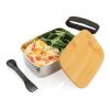 Boîte à Lunch en acier avec couvercle en bambou et cuichette argent | sans marquage | non disponible | non disponible