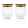 Set de 2 verres double paroi 250ml avec couvercle en bambou blanc | sans marquage | non disponible | non disponible