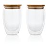 Set de 2 Verres double paroi 350ml avec couvercle en bambou blanc | sans marquage | non disponible | non disponible
