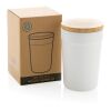 Mug 300ml en PP recyclé GRS avec couvercle en bambou FSC® blanc | sans marquage | non disponible | non disponible