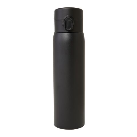 Fiole isotherme Sika de 450 ml en acier inoxydable recyclé certifié RCS Standard | noir | Gravure | Recto | 20 mm x 100 mm