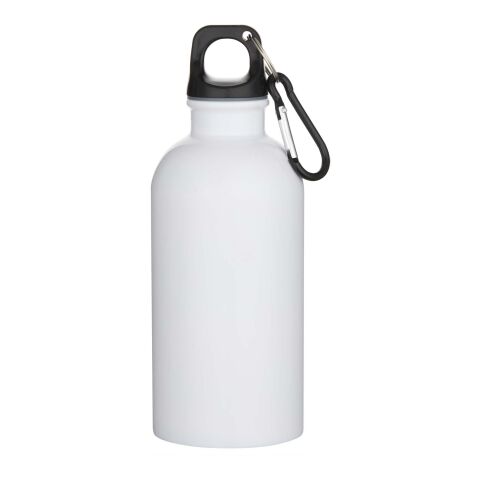 Bouteille d’eau Oregon de 400 ml en acier inoxydable recyclé à simple paroi certifié RCS avec mousqueton (impression par sublimation) blanc | sans marquage | non disponible | non disponible