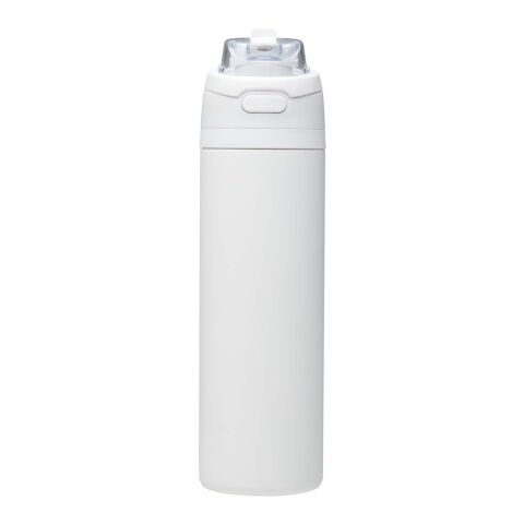 Bouteille d'eau Theron 800 ml en acier inoxydable à simple paroi recyclé RCS, avec bouchon à double fonction et paille rabatt blanc